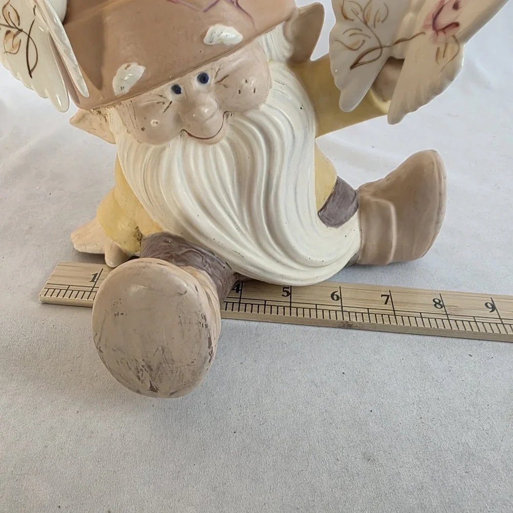 Vintage Dona 1542 Hand Painted Cracked Pot Garden Gnome w/ Homco 70s Butterflies